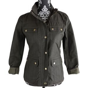 Jcrew Mossy Brown Downtown Field Jacket Waxed Cotton W/ Gold Buttons - XS